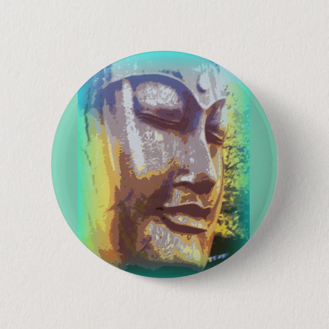 buddha face green 6 cm round badge (Front)