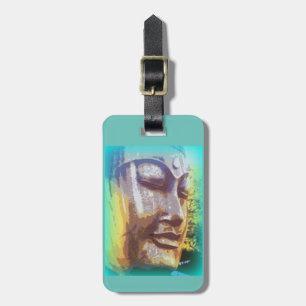 buddha face green luggage tag