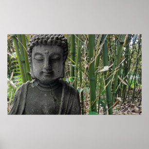 Buddha Figur mit Bambus im Hintergrund Poster