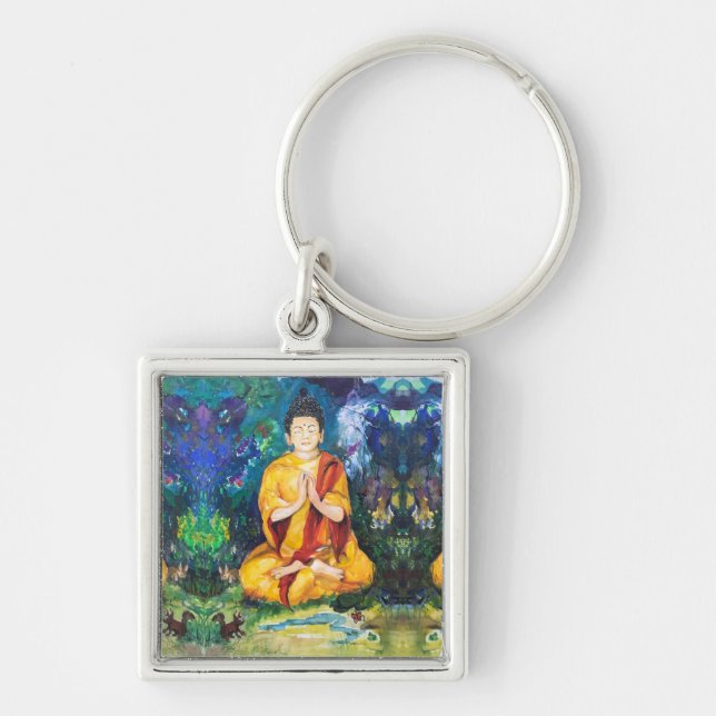 Buddha Garden Meditate Maureen Girard Key Ring (Front)