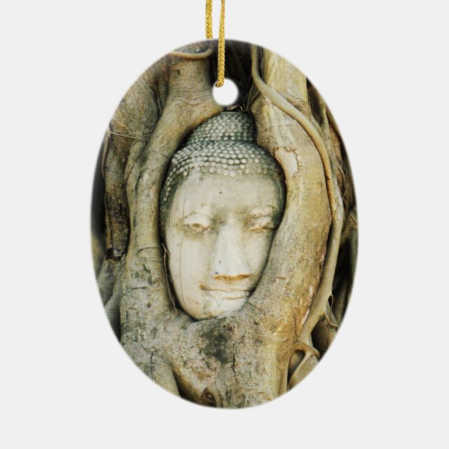 Buddha Head in the Fig Tree .. Ayutthaya, Thailand Ceramic Tree Decoration (Back)