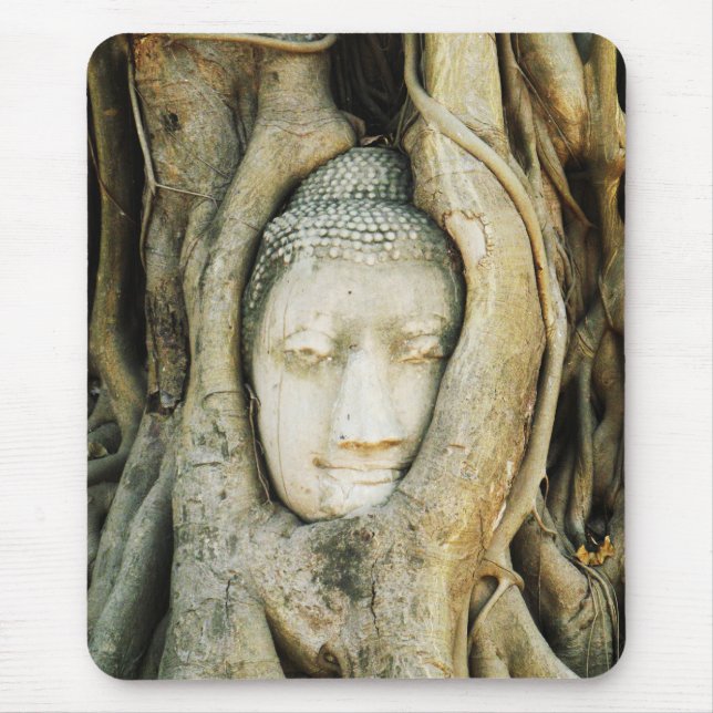 Buddha Head in the Fig Tree .. Ayutthaya, Thailand Mouse Pad (Front)