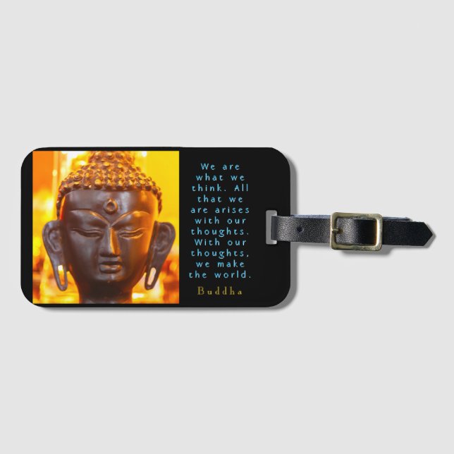 Buddha Head Statue and Quote Luggage Tag (Front Horizontal)
