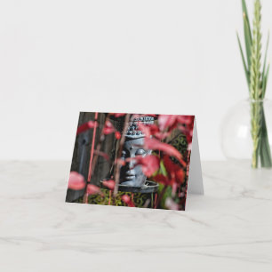 Buddha Head with Red Leaves Card
