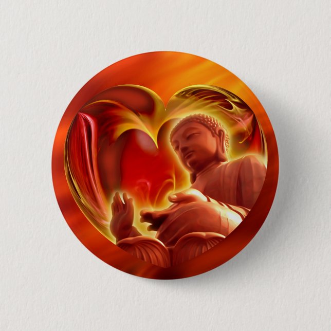 BUDDHA Heart | fire red 6 Cm Round Badge (Front)