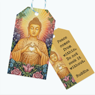 Buddha, Heart of light, Party, Floral, Vintage Gift Tags