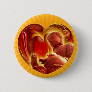 BUDDHA Heart yellow radial 6 Cm Round Badge