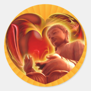 BUDDHA Heart yellow radial Classic Round Sticker