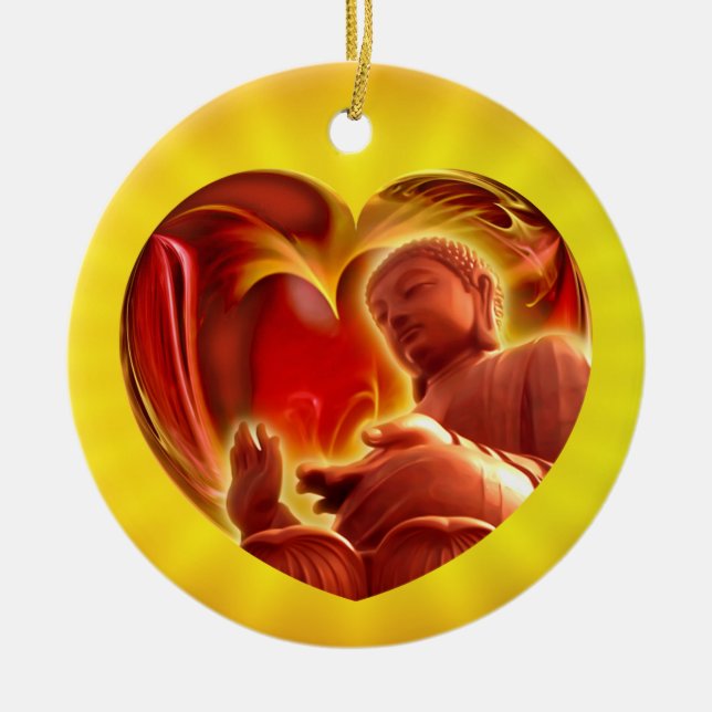 BUDDHA Heart | yellow shine Ceramic Tree Decoration (Front)