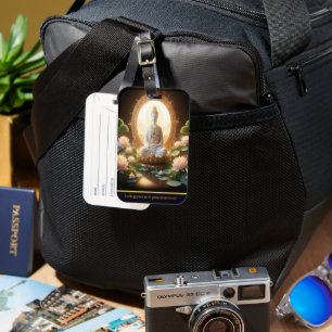Buddha in a peaceful lotus garden luggage tag