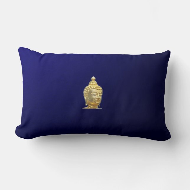 buddha in blue gold  stripes lumbar cushion (Front)