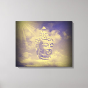 buddha in coloured clouds with artificial sun canvas print