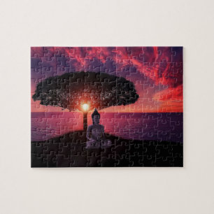 Buddha in the Red Evening Sky Jigsaw Puzzle