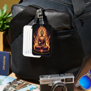 Buddha in vibrant flames, luggage tag