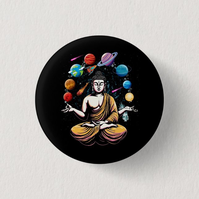 Buddha Juggling Space Planets Zen Yoga Meditation  3 Cm Round Badge (Front)