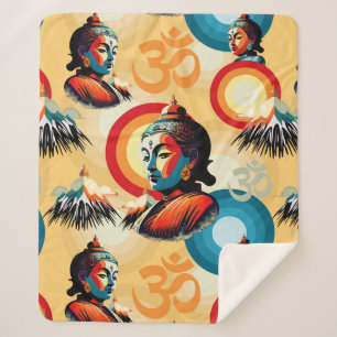 Buddha Lord Retro Pop Art Portrait Sherpa Blanket