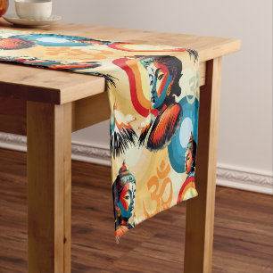 Buddha Lord Retro Pop Art Portrait Short Table Runner