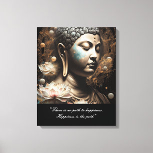 Buddha Lotus Flower Happiness Quote Canvas Print