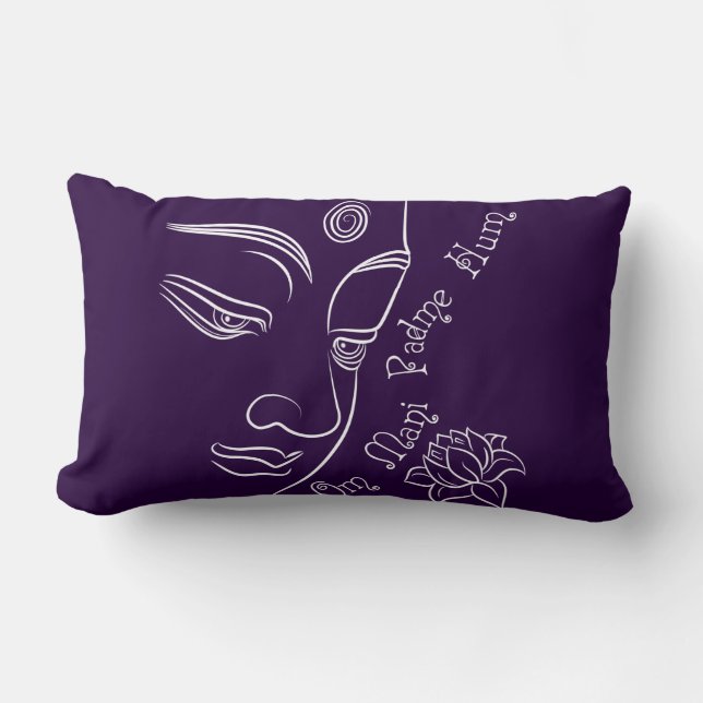 Buddha Lotus Om Mani Padme Hum White Lumbar Cushion (Front)