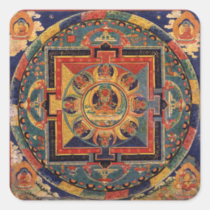 Buddha Mandala Antique Reproduction Thanka Square Sticker
