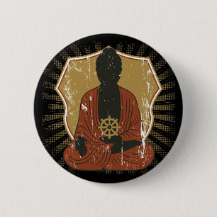 Buddha Meditating Dharma Wheel 6 Cm Round Badge