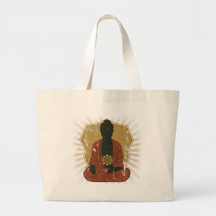 Buddha Meditating Dharma Wheel Large Tote Bag