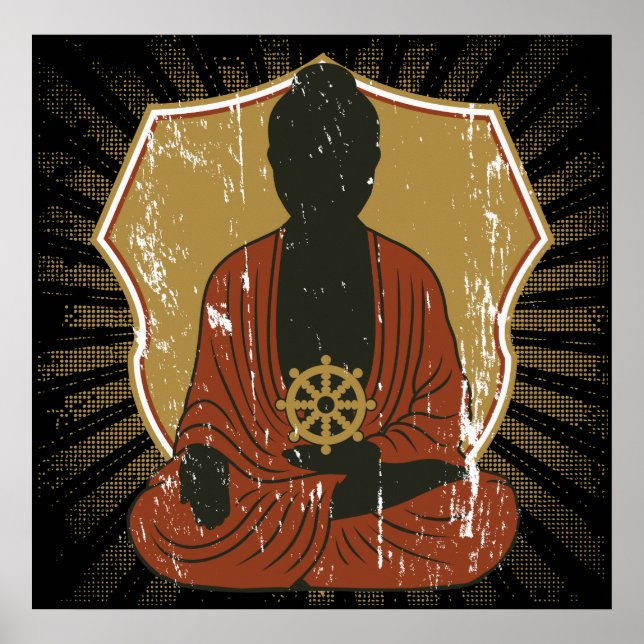 Buddha Meditating Dharma Wheel Poster (Front)