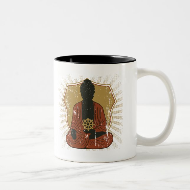 Buddha Meditating Dharma Wheel Two-Tone Coffee Mug (Right)