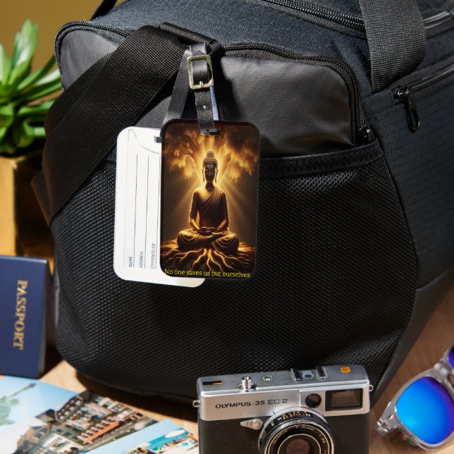 Buddha meditating under glowing tree  luggage tag (Front & Back)