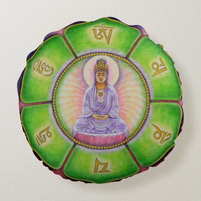 Buddha Meditation OM Round Pillow Mandala Kuan Yin (Back)