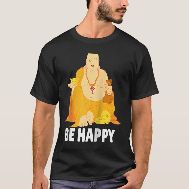 Buddha Monk Namaste Praying Pray Smile Happy Laugh T-Shirt (Front)
