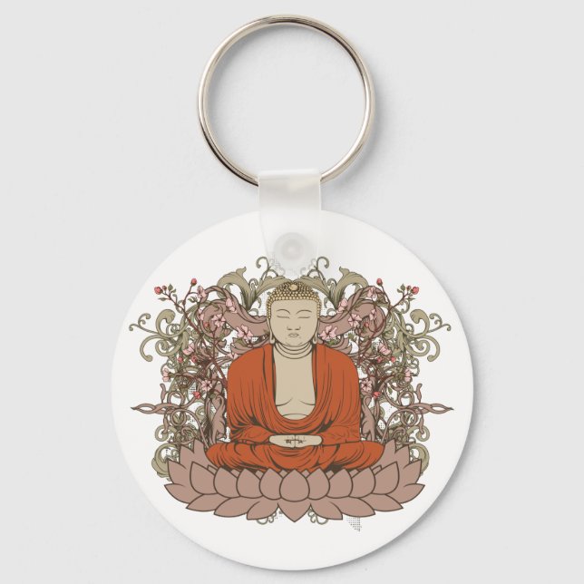 Buddha On Lotus Flower Key Ring (Front)