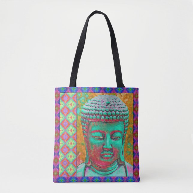 Buddha Pop in Green, Yellow, Red, Blue, Magenta Tote Bag (Front)