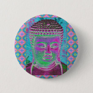 Buddha Pop in Magenta and Turquoise 6 Cm Round Badge