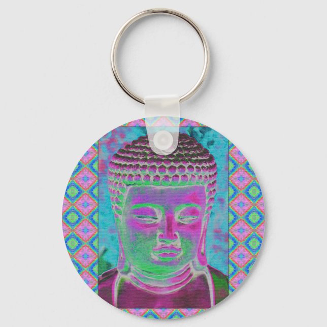Buddha Pop in Magenta and Turquoise Key Ring (Front)
