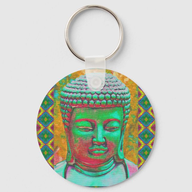 Buddha Pop in Teal Green and Red Key Ring (Front)