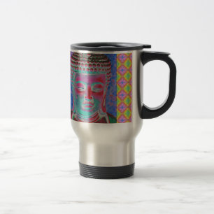 Buddha Pop with Yellow and Pink Borders Travel Mug