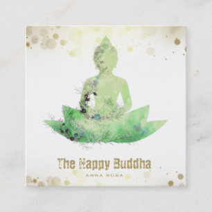 *~* Buddha QR Botanical Floral  AP33 Square Business Card