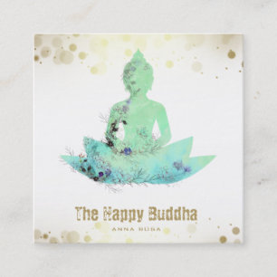 *~* Buddha QR Botanical Floral Lotus Aqua Square Business Card