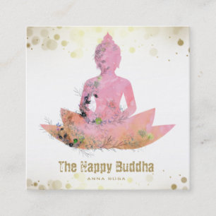 *~* Buddha QR Lotus Floral Botanical Watercolor Square Business Card