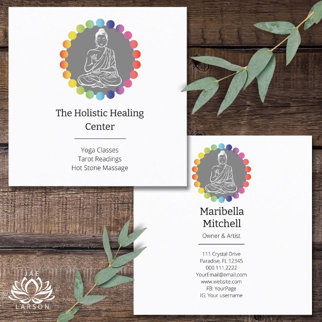 Buddha Rainbow Chakras Spiritual Metaphysical Yoga Square Business Card (Creator Uploaded)