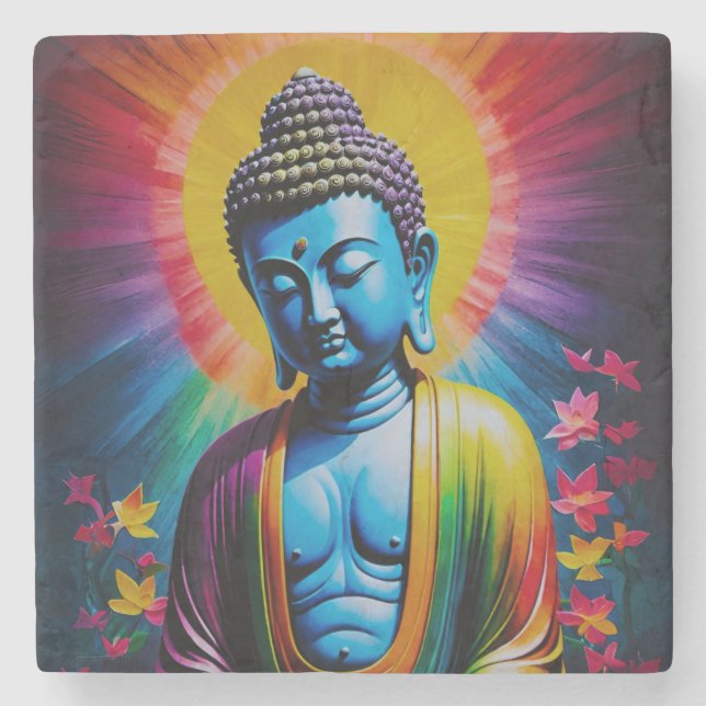 Buddha Sacred Rays of Peace Stone Coaster (Front)