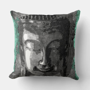Buddha smile I - halftone black + your ideas Cushion