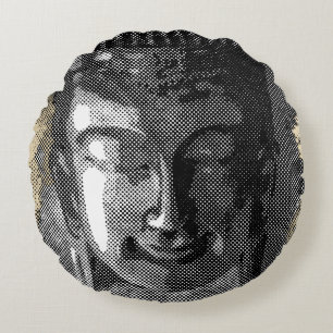 Buddha smile I - halftone black + your ideas Round Cushion