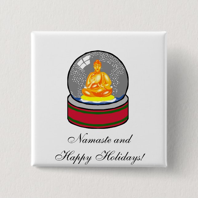 Buddha Snow Globe 15 Cm Square Badge (Front)