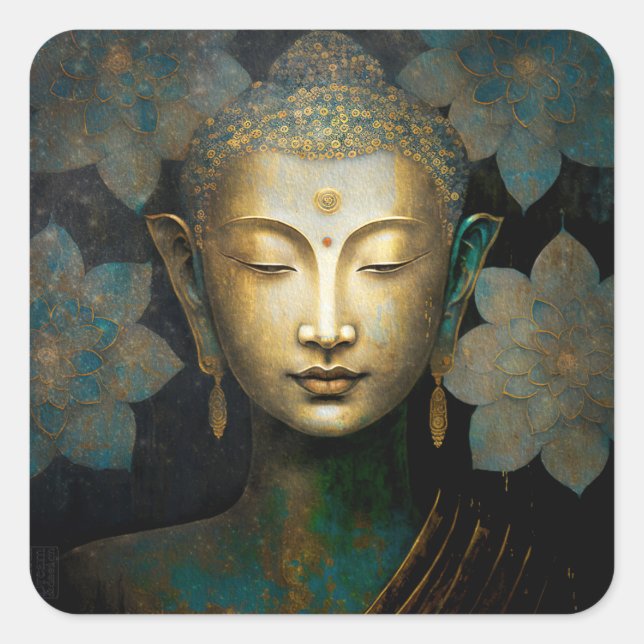 Buddha, Spiritual Meditation Square Sticker (Front)