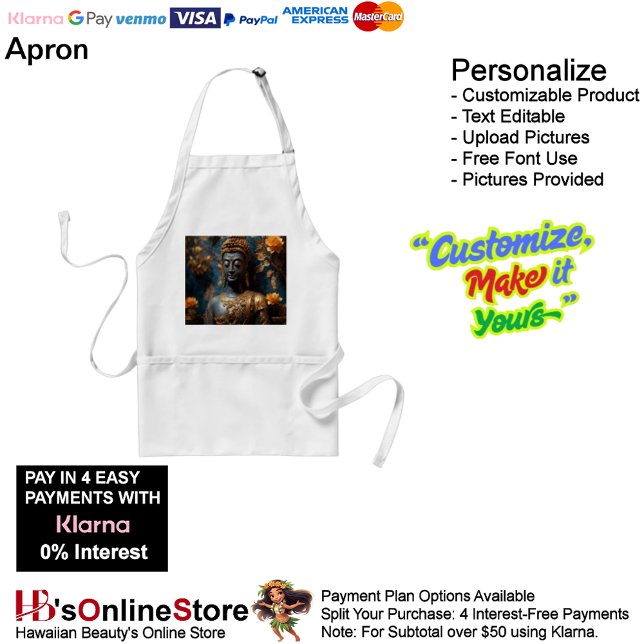Buddha Standard Apron White (Buddha White Standard Apron with Three Spacious Front Pockets.
)