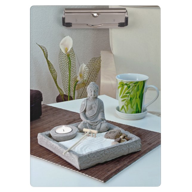 Buddha Statue in Zen Rock Garden Clipboard (Front)
