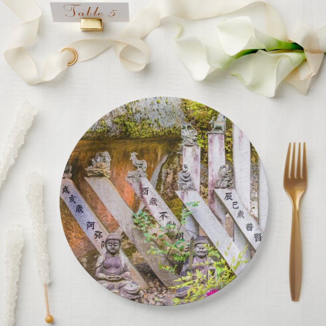 Buddha statues at Senko-ji temple Paper Plate (Wedding)