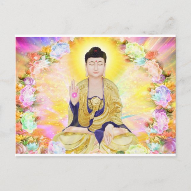 Buddha Surrounded by Flowers Postcard (Front)